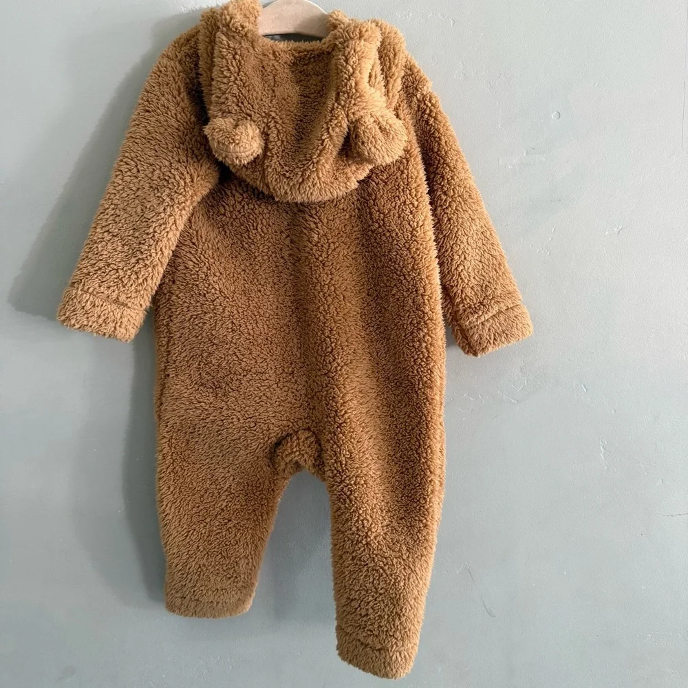 Od Navy Baby Brown Teddy Bear Zipper Onsie